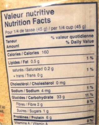 Couscous - Nutrition facts - fr