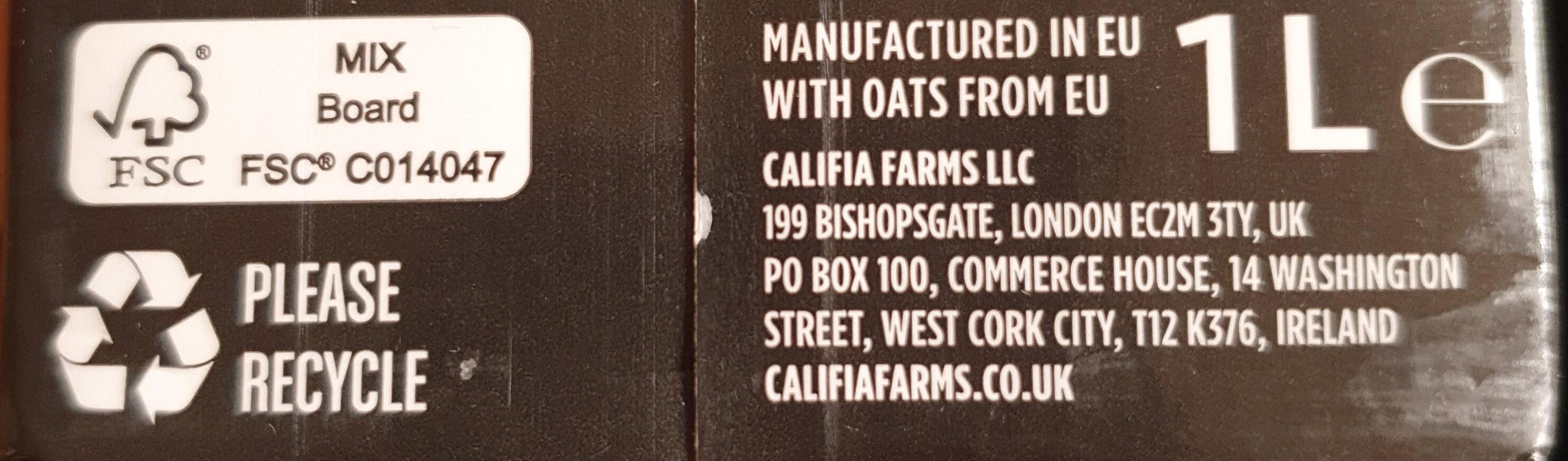 Oat Milk - Recycling instructions and/or packaging information