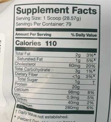 Organic grass-fed whey - Nutrition facts - fr