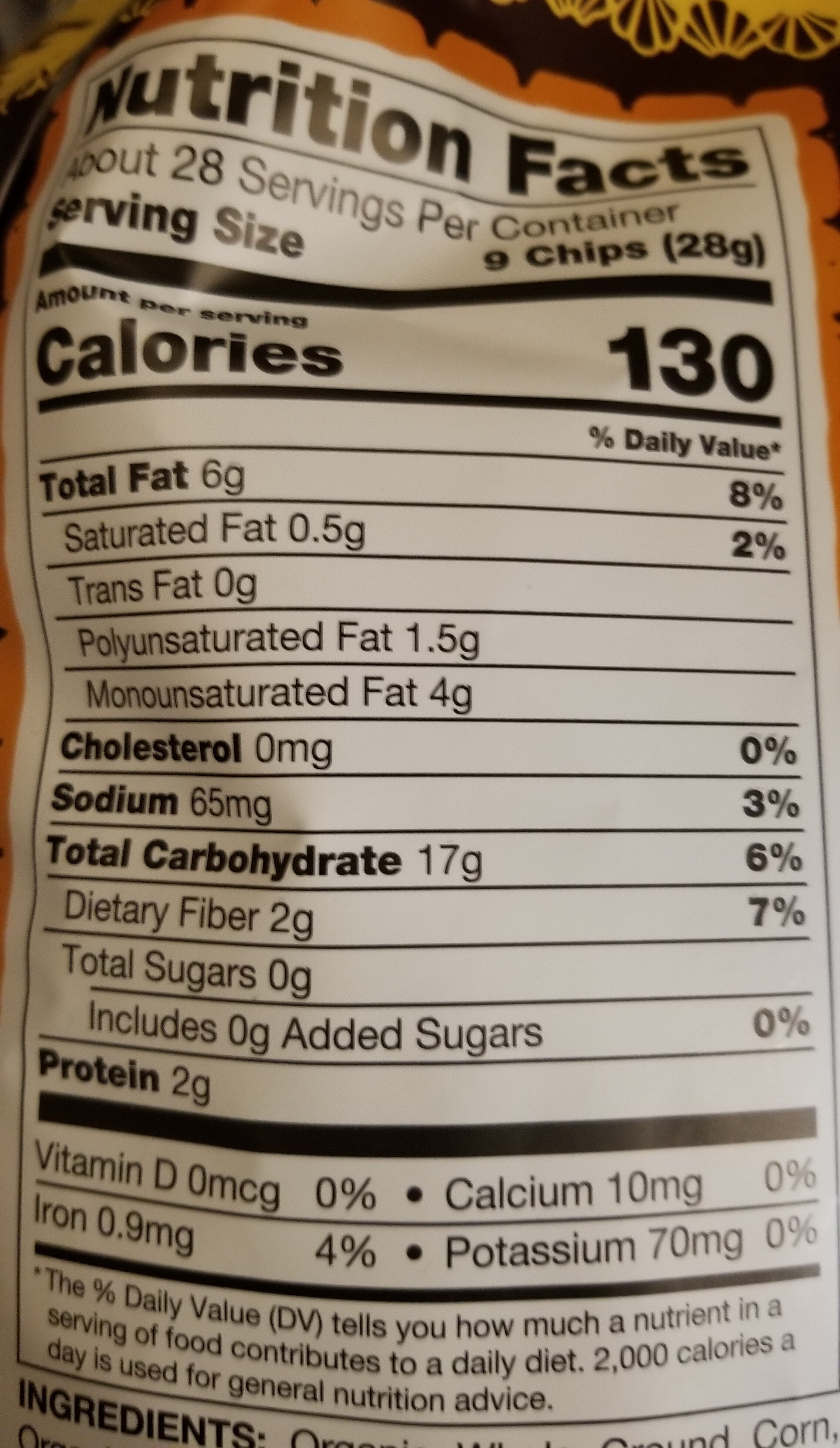 Sea salt multigrain tortilla chips - Nutrition facts