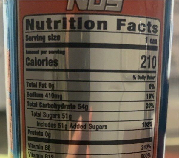 High performance energy drink - Nutrition facts