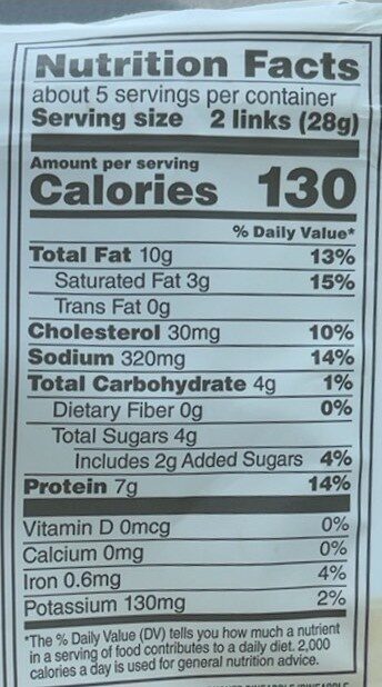 Duke's teriyaki smoked shorty sausages - Nutrition facts