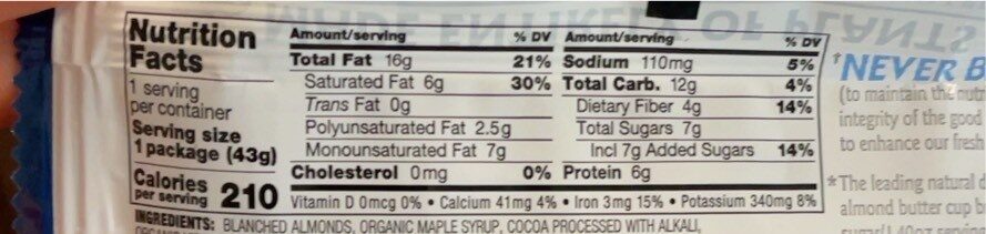 Chocolate Almond Butter Cups - Nutrition facts