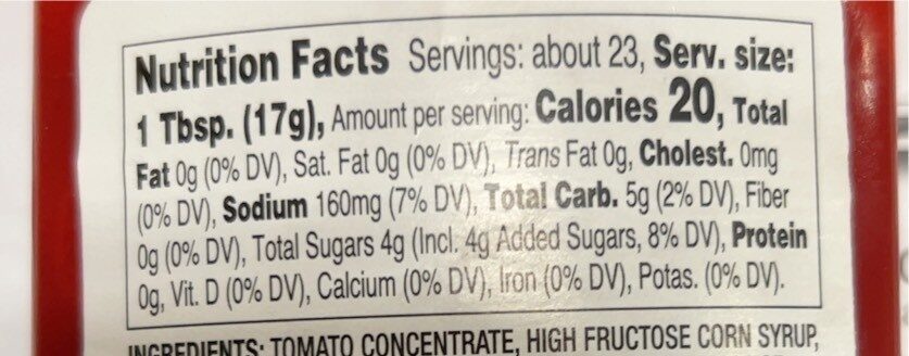 Ketchup - Nutrition facts