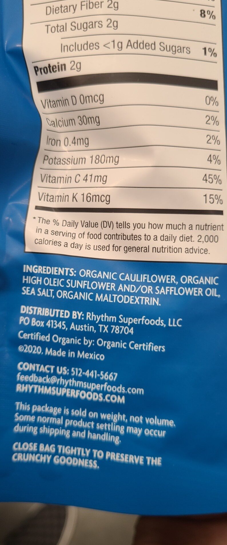 Organic Cauliflower Bites - Ingredients