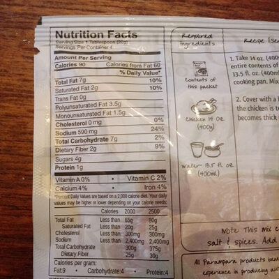 sauce mix for chicken madras - Nutrition facts