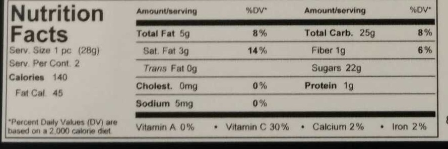 Chocolat Dipped Oranges - Nutrition facts