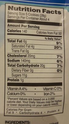Cookie thins vanilla bean - Nutrition facts