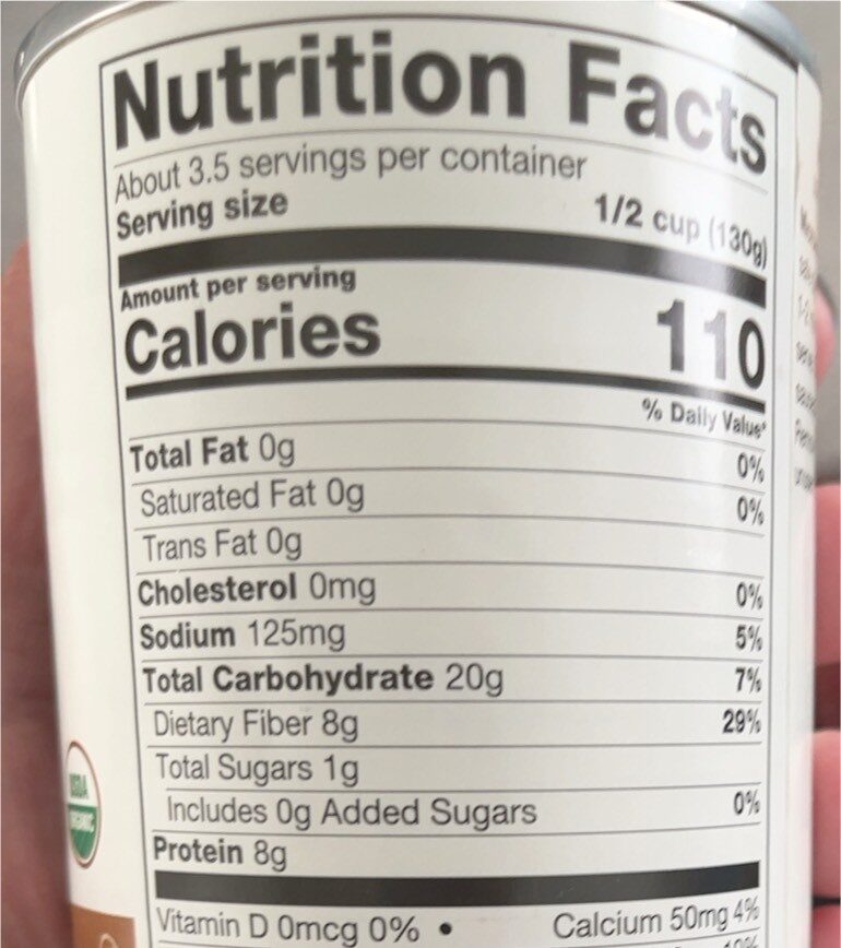 Certified Organic Kidney Beans - Nutrition facts