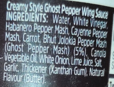 creamy style ghost pepper wing sauce and condiment - Ingredients