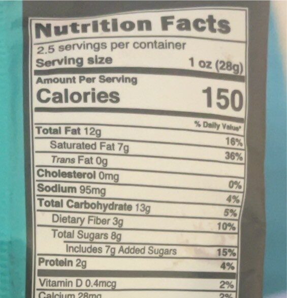 Cashew Cookie Dough Chocolate Bar - Nutrition facts