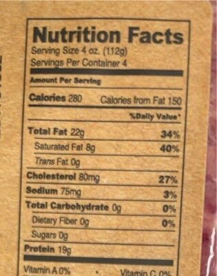 Organic Grass fed ground beef - Nutrition facts