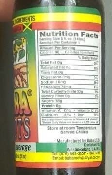 Energy Beverage - Nutrition facts