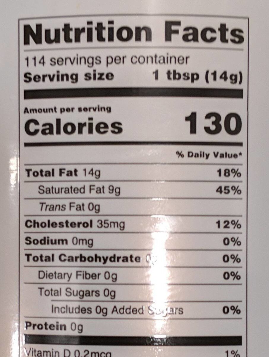 Grass fed organic - Nutrition facts