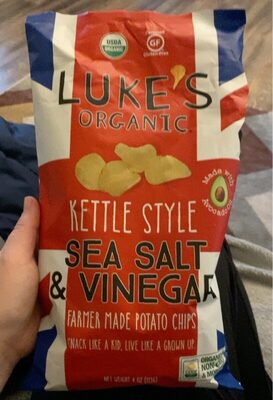 Luke's Organic, Llc , SEA SALT & VINEGAR KETTLE STYLE POTATO CHIPS, SEA SALT & VINEGAR, barcode: 0852406003174, has 1 potentially harmful, 3 questionable, and
    0 added sugar ingredients.