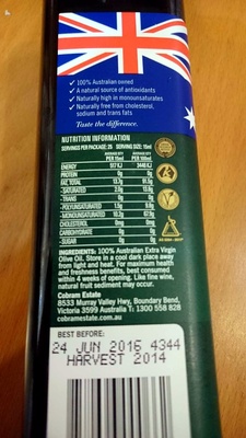 Australian extra virgin olive oil - Nutrition facts