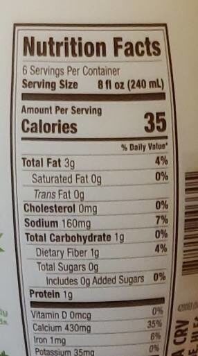 Unsweetened Almond Milk - Tableau nutritionnel - en