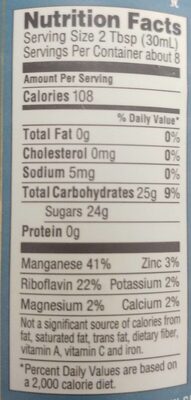Syrup, vanilla infused - Nutrition facts