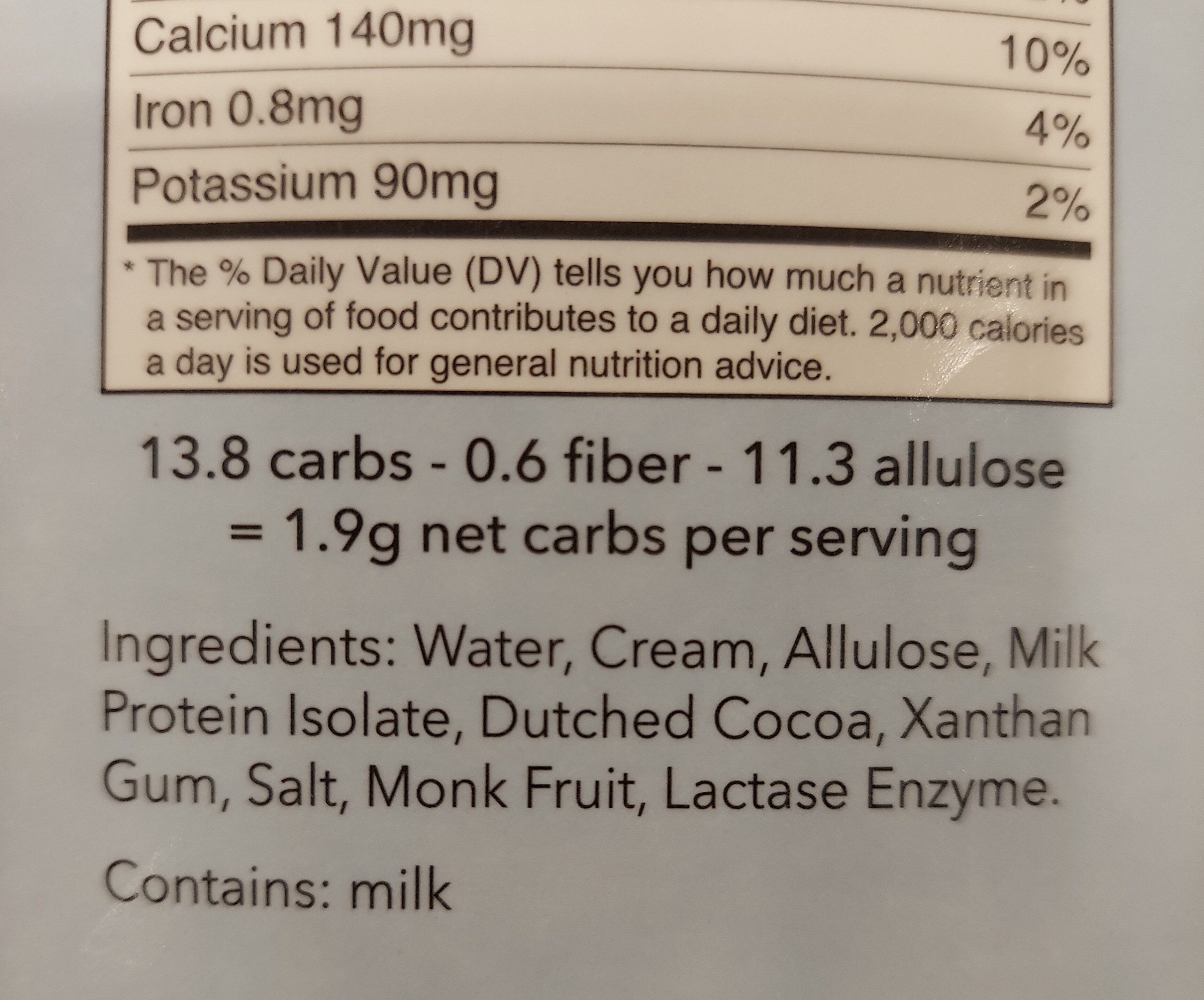 Chocolate Cream Milk - Ingredients