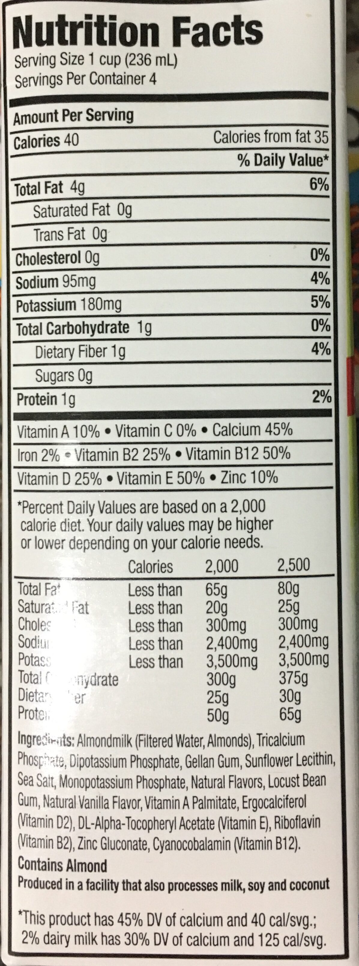 Almond Milk - Nutrition facts