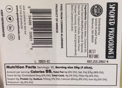 Plant-based cheese smoked provolone - Nutrition facts