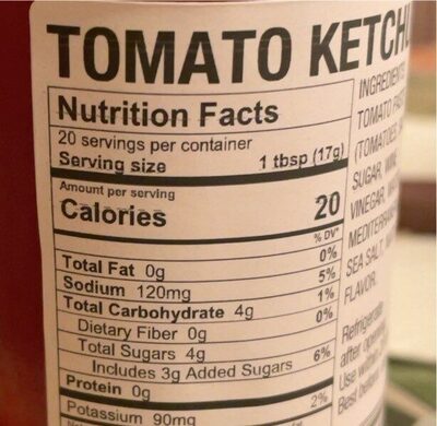 Ketchup - Tableau nutritionnel