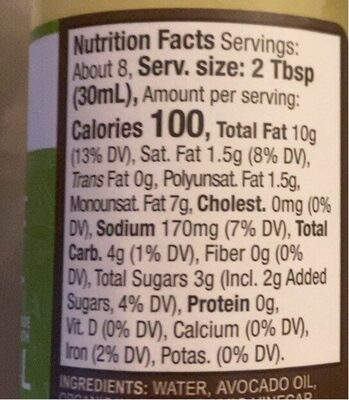 Cilantro lime dressing - Nutrition facts