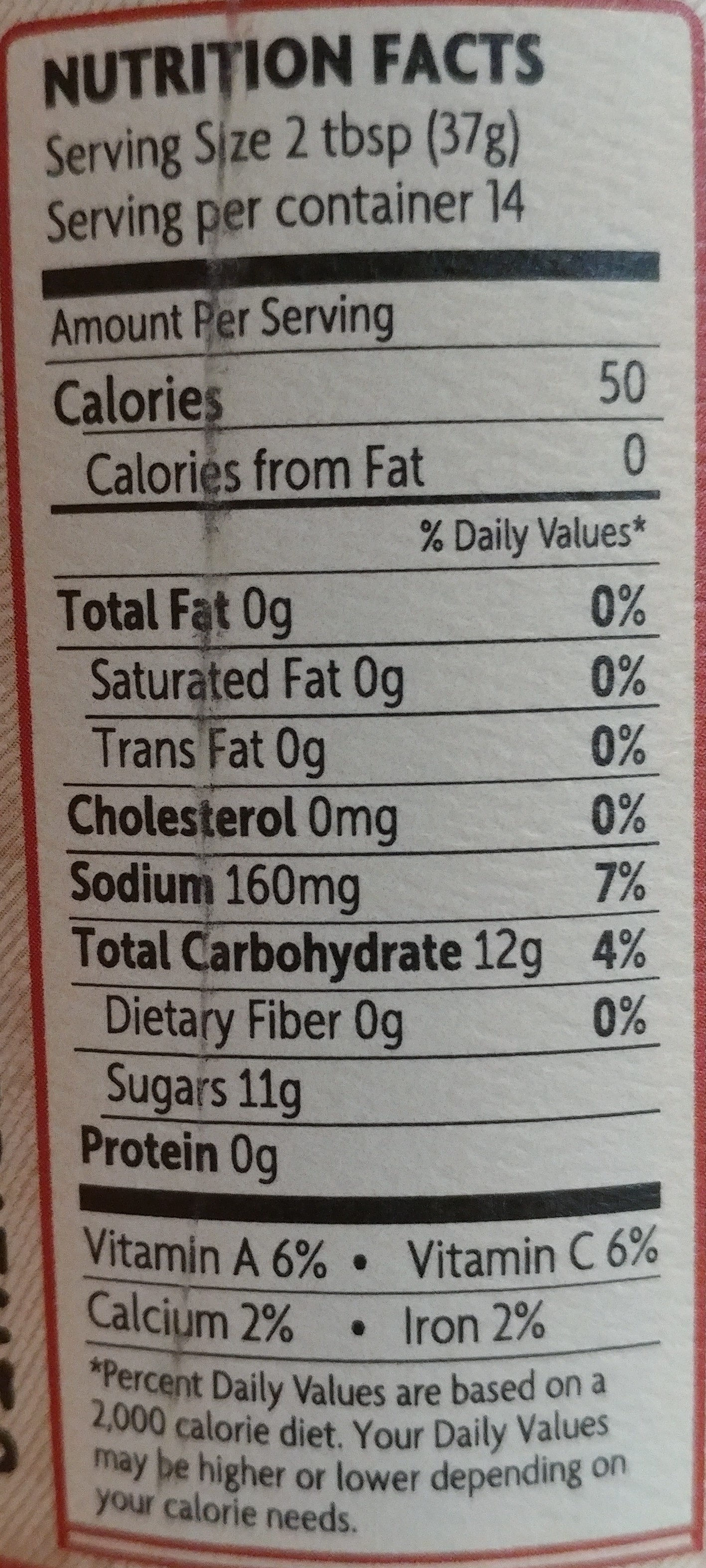 Bbq sauce - Nutrition facts