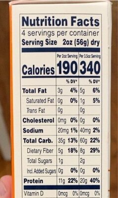 Chickpea pasta - Nutrition facts