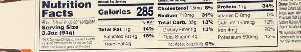 Mac & cheese, made from chickpeas - Nutrition facts
