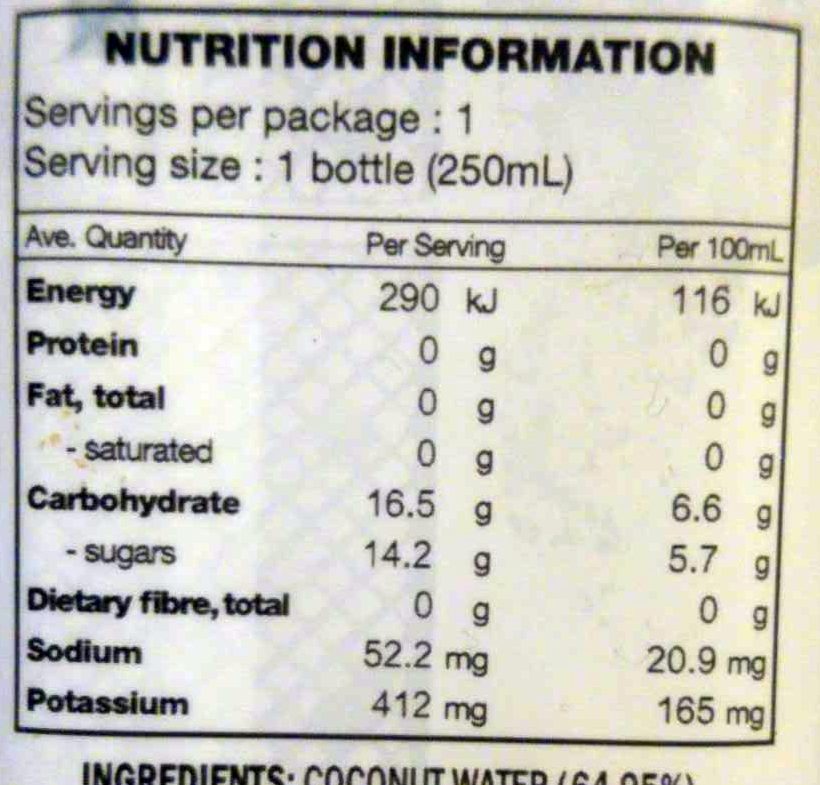 Coconut Water - Pineapple - Nutrition facts
