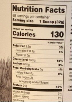 100% grass fed whey protein - Nutrition facts