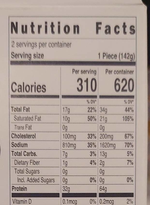 Realgood stuffed chicken with uncured ham & cheddar cheese - Nutrition facts
