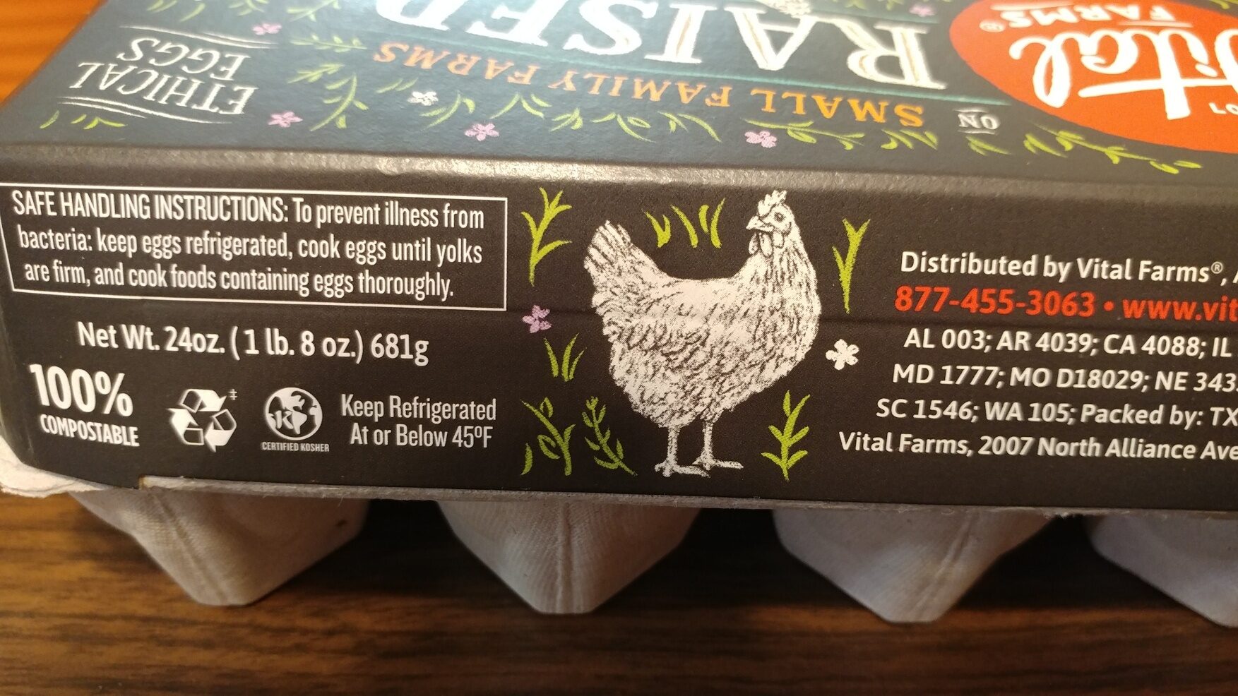 Pasture raised vital farms eggs - Recycling instructions and/or packaging information