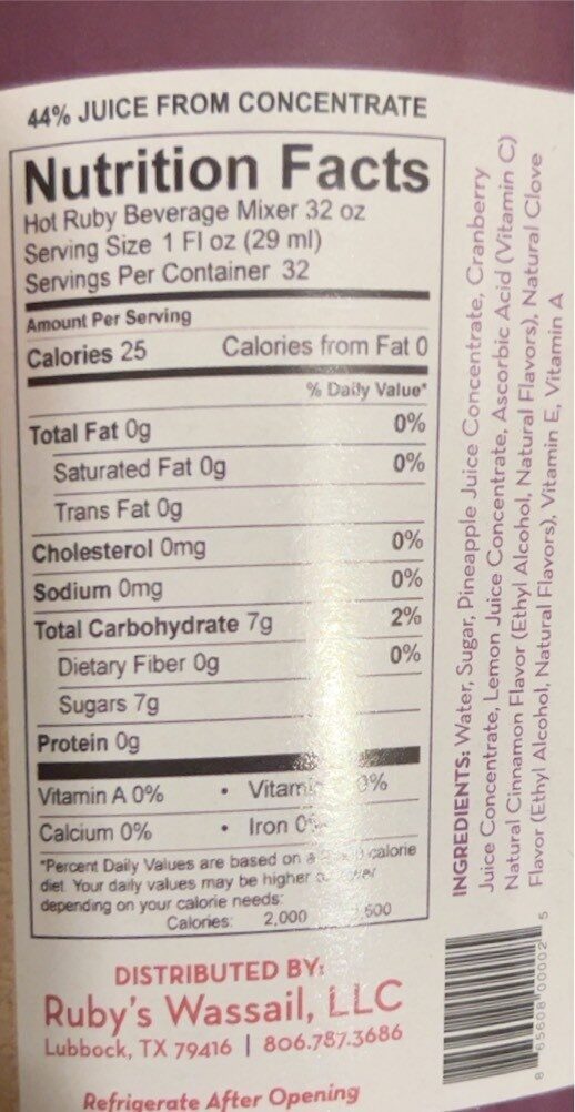Hot ruby - Nutrition facts