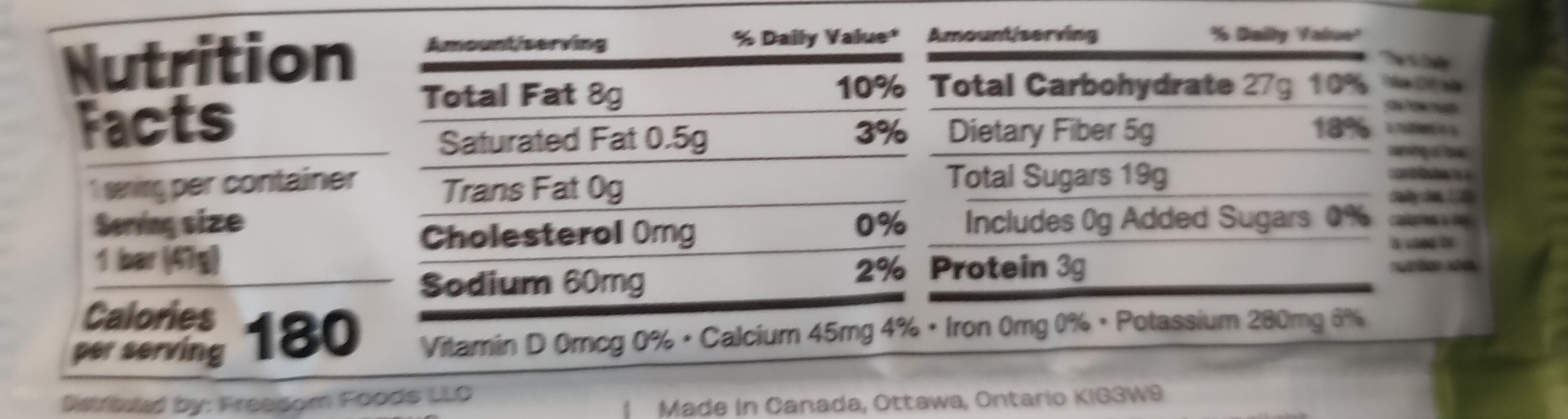 free from - Nutrition facts