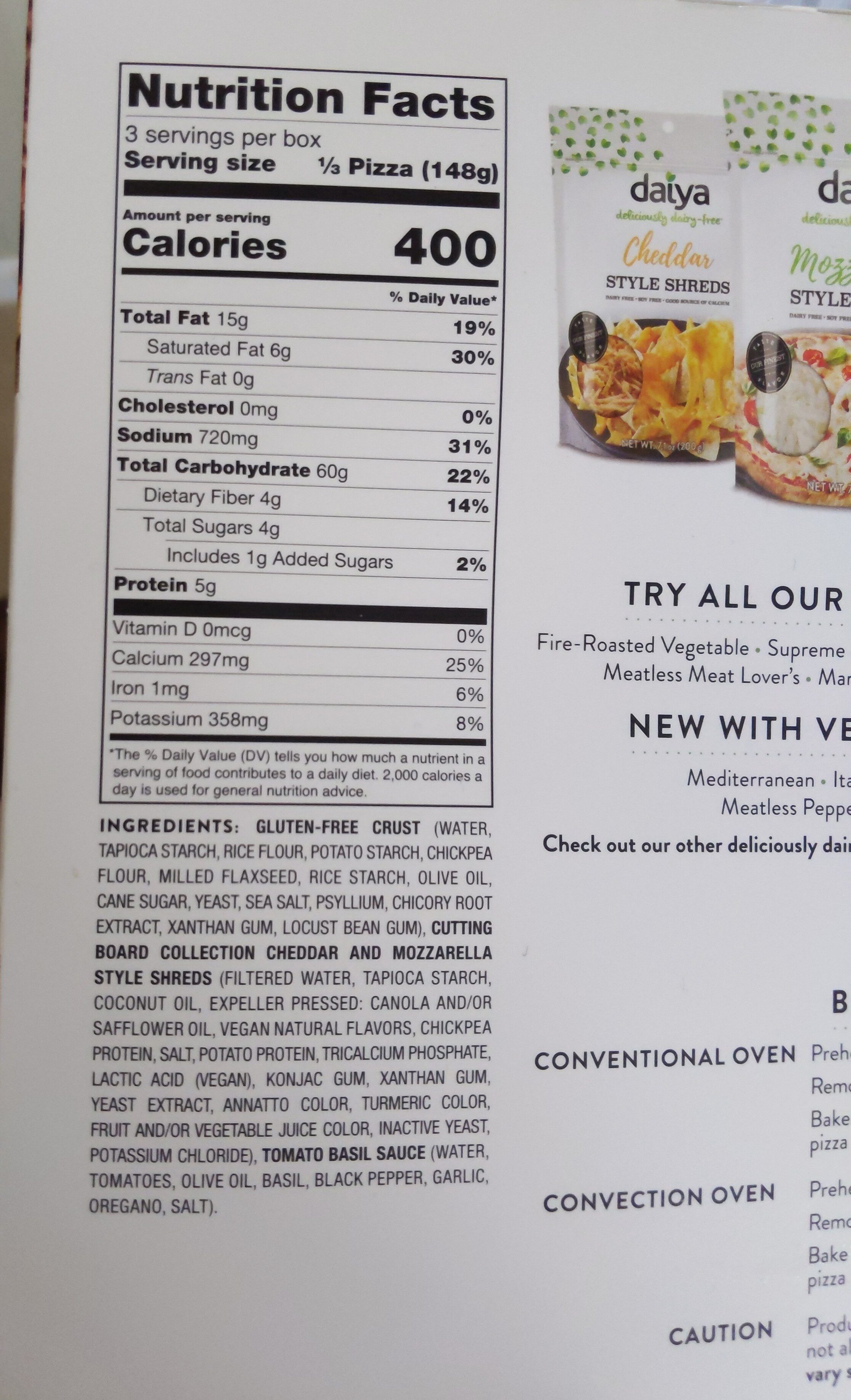 Dairy-free cheese lover's frozen pizza - Nutrition facts