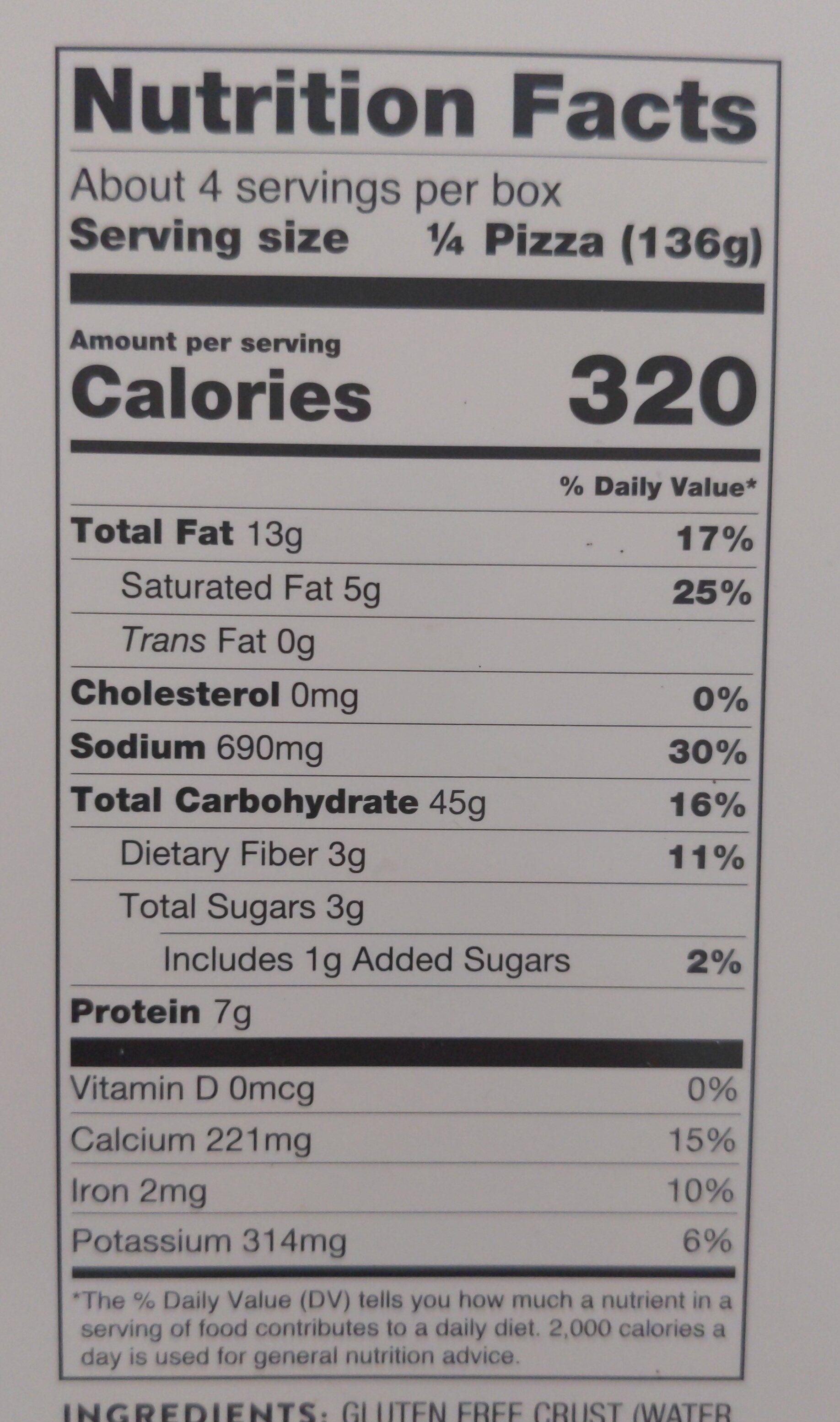 Meatless Meat Lover's Gluten Free Pizza - Nutrition facts
