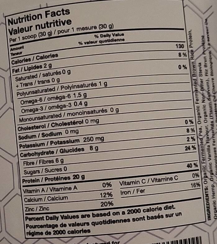 Raw vegan paleo protein - Informació nutricional - fr