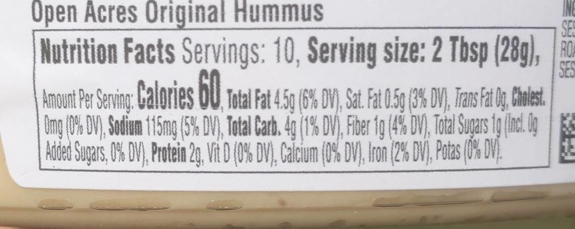 Original hummus - Nutrition facts