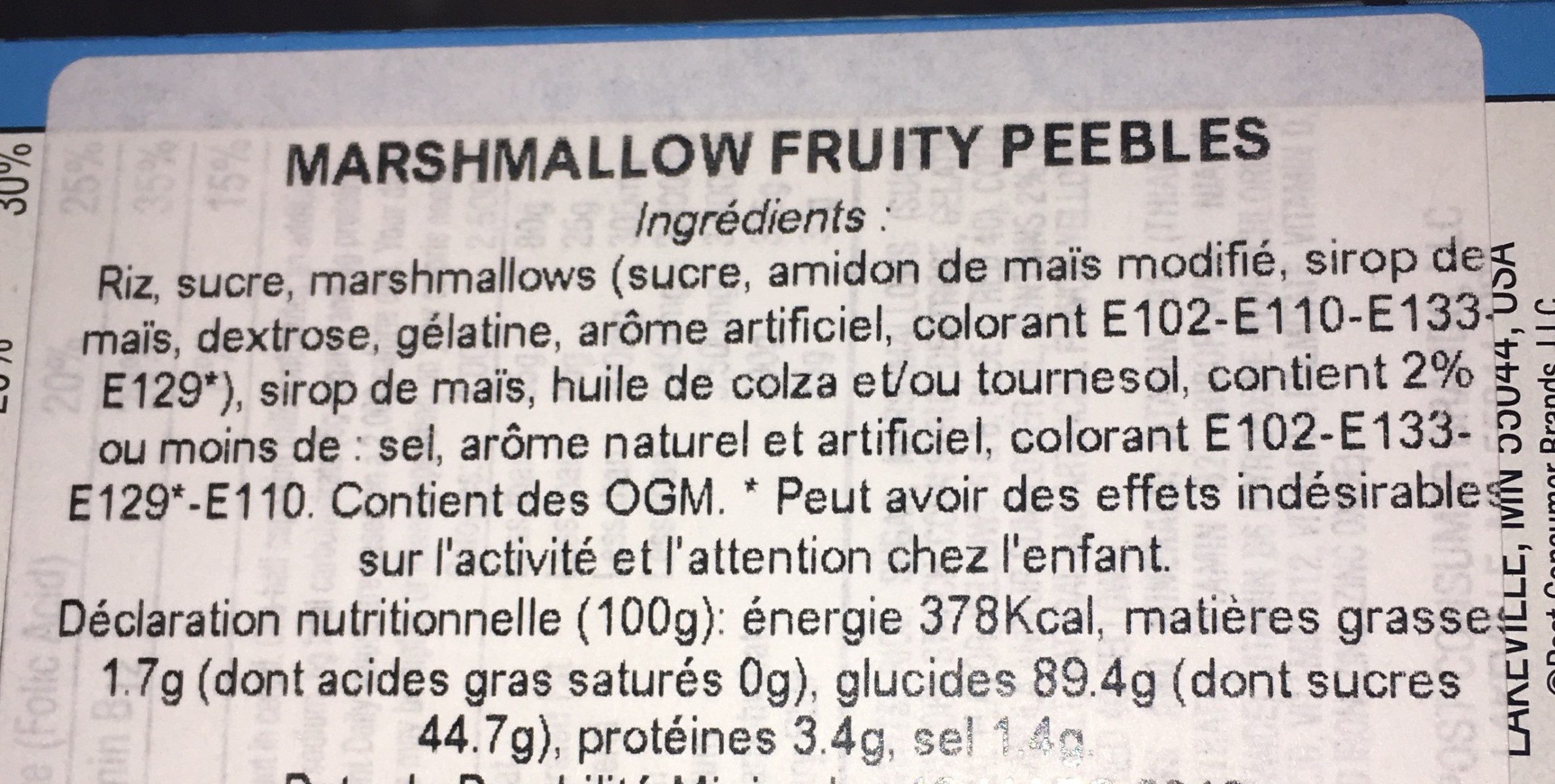 Marshmallow Fruity Pebbles - Ingrédients