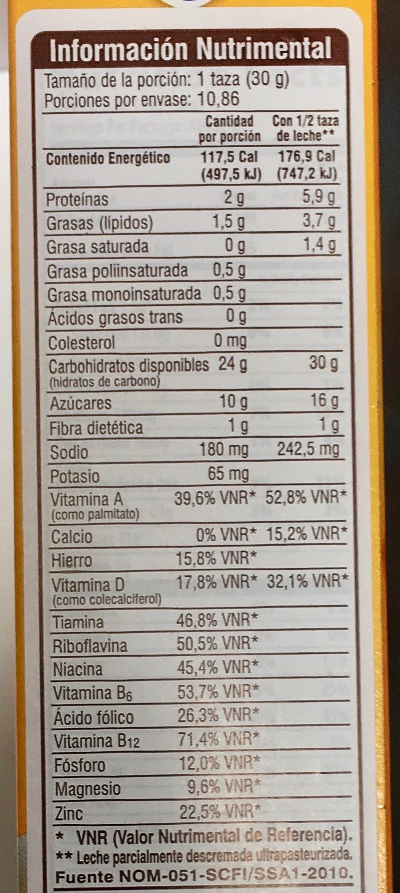Cereal - Información nutricional