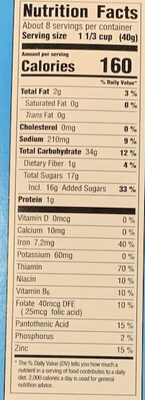 Oreo O's Cereal - Información nutricional
