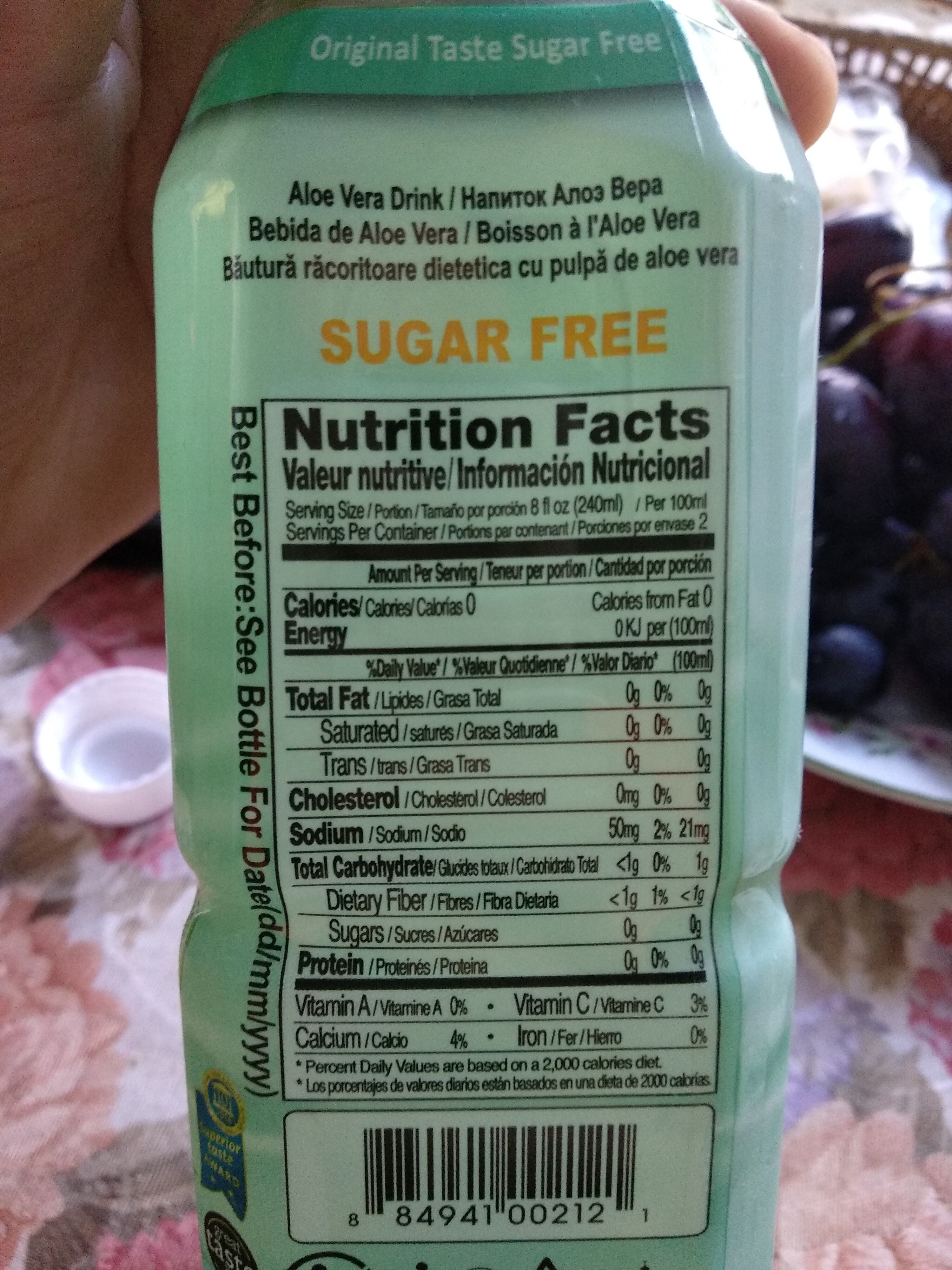 Aloe Original Sugar Free 500ML - Nutrition facts