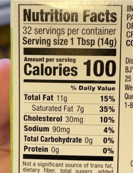 Organic Butter Salted - Nutrition facts