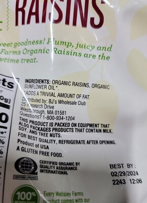 Organic Raisins - Ingredients