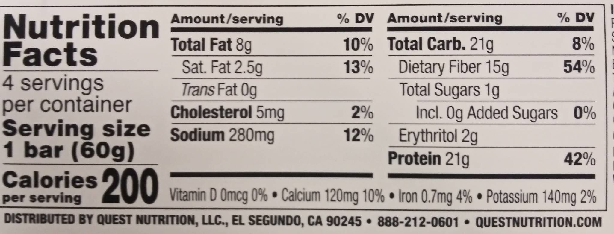 Cookies & cream protein bars - Nutrition facts