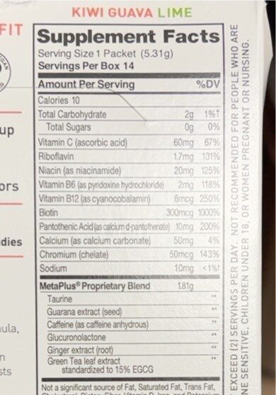 Celsius energy packet - Nutrition facts
