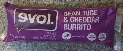 Calories in Evol,Pinnacle Foods Group Llc Bean, Rice & Cheddar Burrito