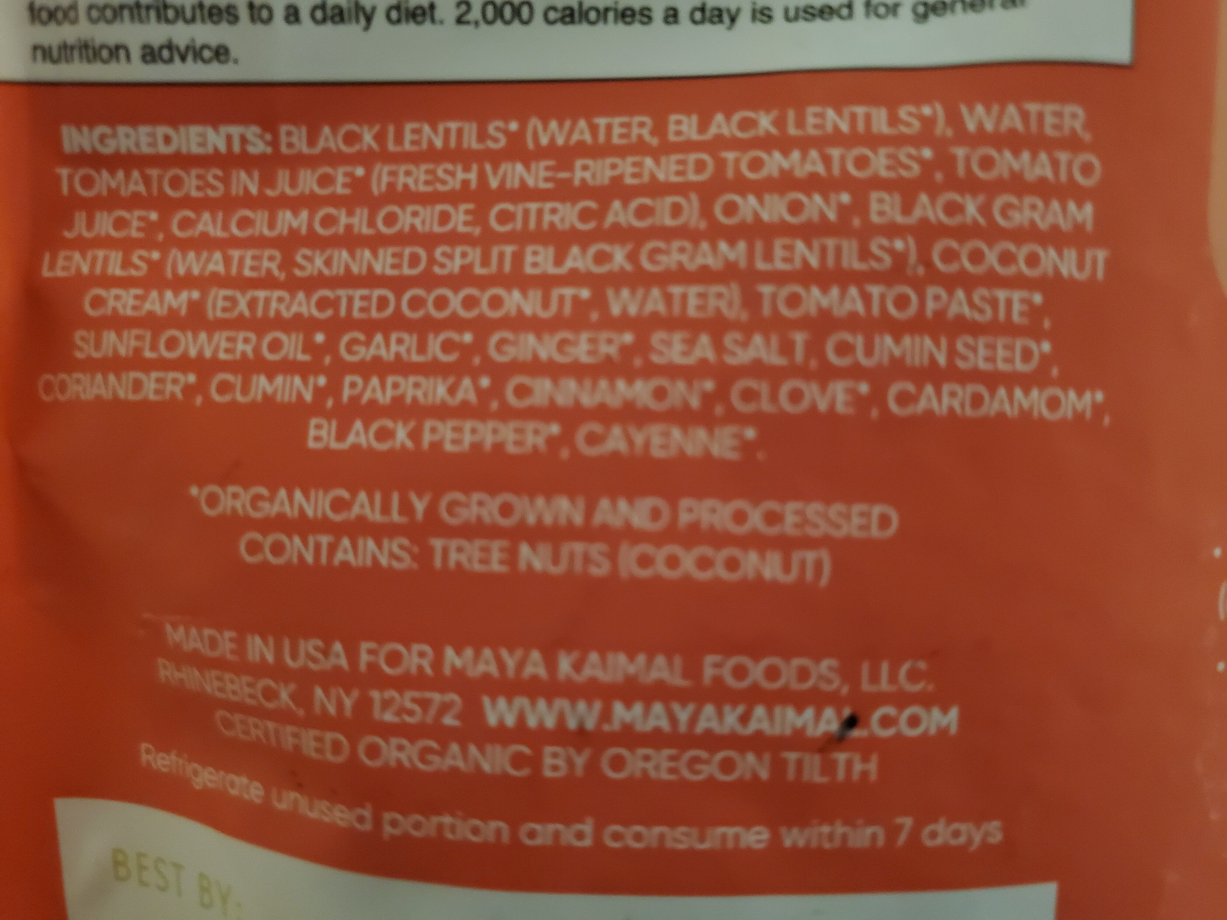 Organic everyday dal - black lentil, tomato, cumin - Ingredienser - en